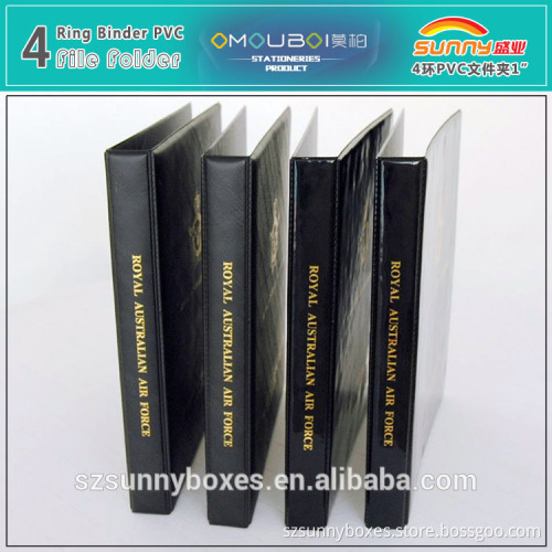 Black PVC A4 Golden Embossing Printing Presentation Folder With 1 Inch 4 Ring Binders
